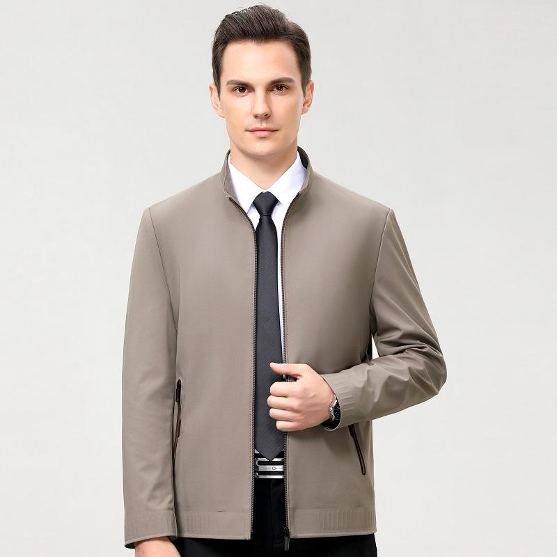 Spring and Autumn Middle-aged Jacket Men's Business Casual Iron-free Civil Servant Top Coat Thin Zipper Jacket Stand Collar