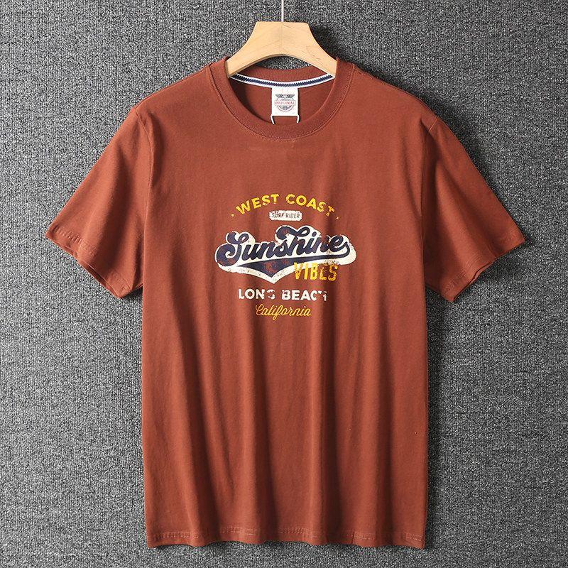 Men's Vintage Trendy Printed Round-Neck Casual Short-Sleeve T-Shirt Made of Pure Cotton, Washed and Brushed, for Summer Export