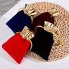 10pcs/lot Vintage Velvet Bag Gold Color Trim Drawstring Red Gift Bags Wedding Jewelry Packaging Pouches