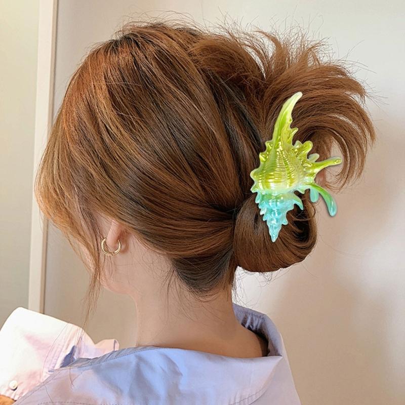 Vibrant Conch Charm Hair Claw Hairpin For Women Summer Vacation Headdress Securely Hold Beach Styling Tool