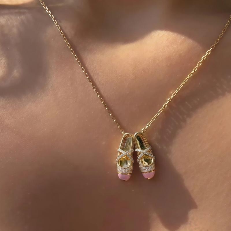Multipurpose Ballet Theme Jewelry Sturdy Alloy Necklace With Elegant Crystals Ideal Gifts for Teen Girls Outfits