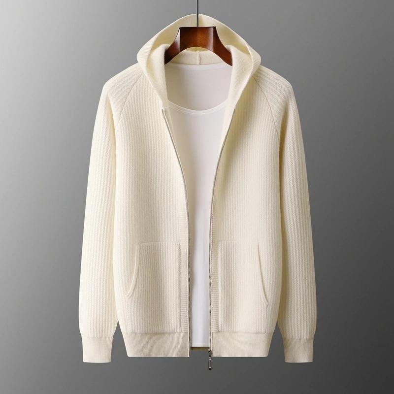 Felpa Cardigan con Zip Spessa da Uomo Maglione Lavorato a Maglia in Lana Merino Casual Larga Autunno Inverno Felpa Calda Giacca a Manica Lunga
