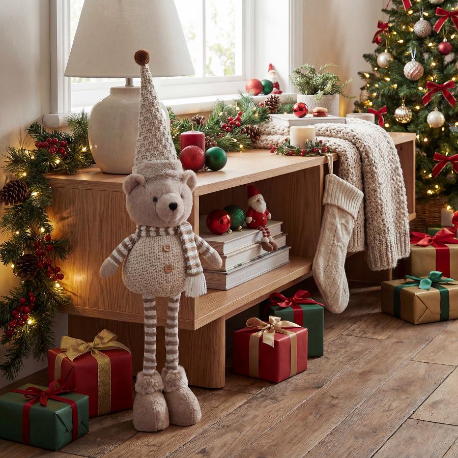Khaki Kerstkaarten Serie Intrekbaar Beeldje: Oude Man, Rendier, Sneeuwman & Beer Vloerdecoraties