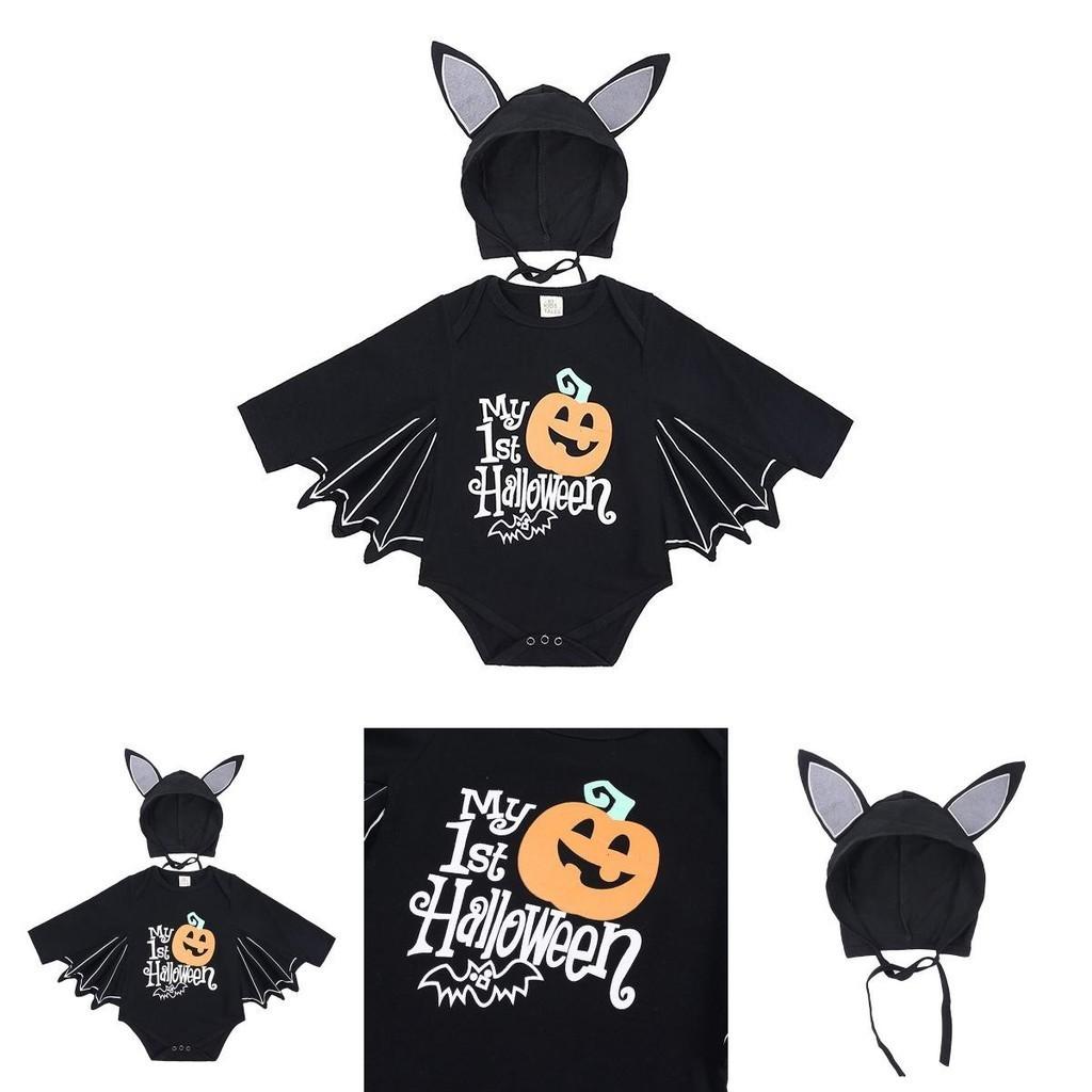 Cute Toddler Baby Boys Girls Halloween Bat Costume Romper And Hat Outfit For Parties