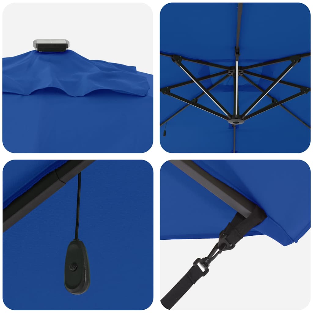 Cantilever Sun Umbrella with LED Light Strips Azure Blue 286 X 284 X 270 Cm