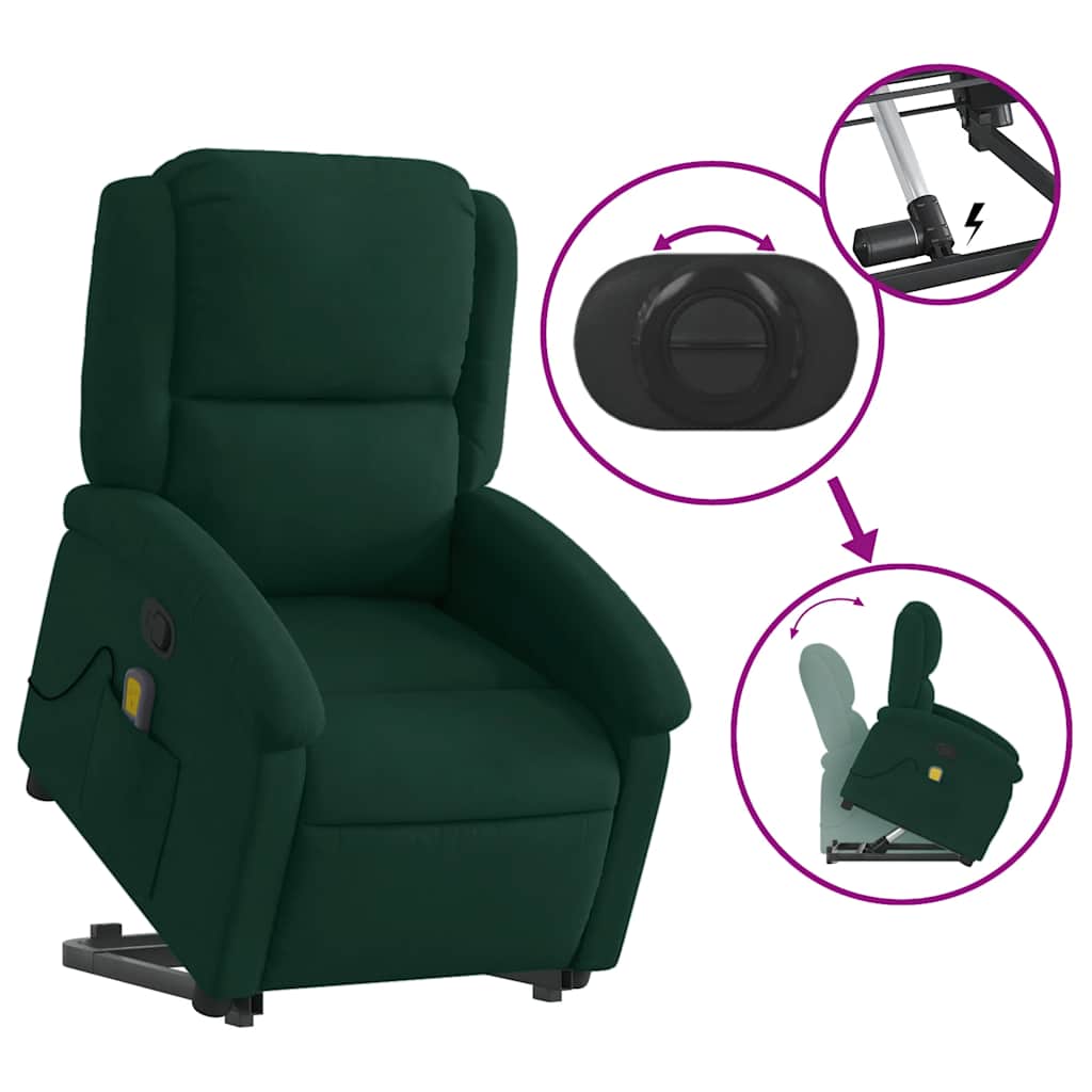 Massage Recliner with Rising Function Dark Green Velvet