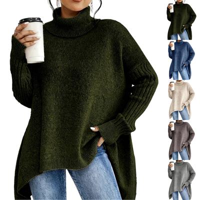 Women's Comfortable Loose Fashion Casual Drop Shoulder High Neck Thick Knit Sweater Pullover
