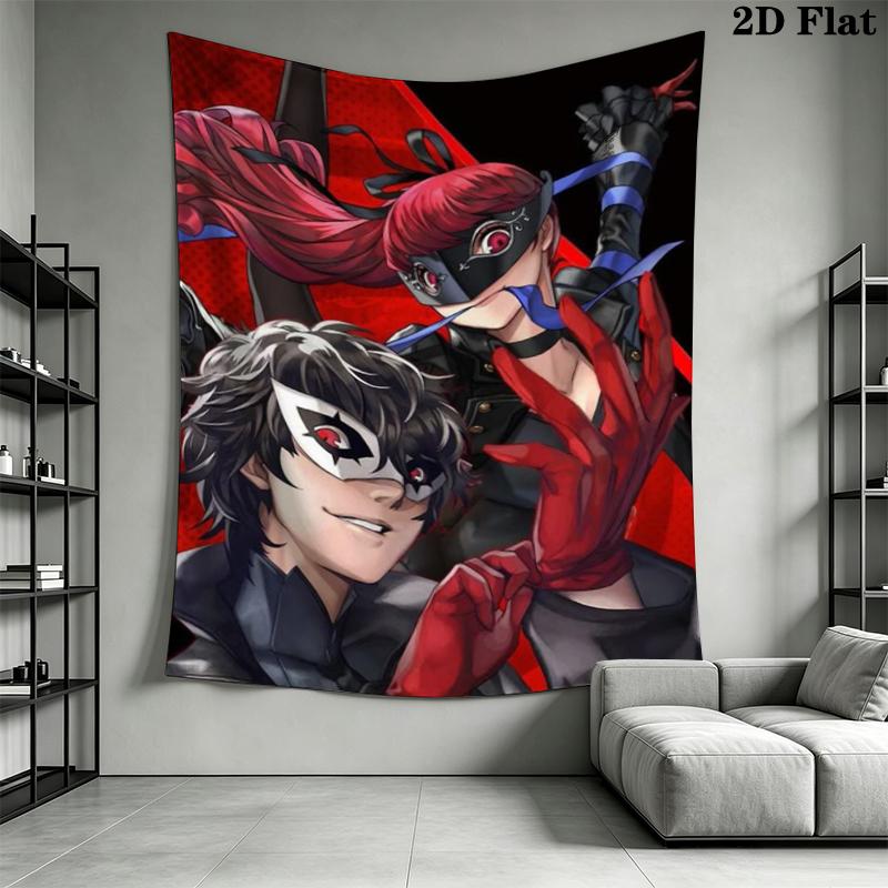 Persona Wall Tapestry Aesthetic Wall Hanging Printed Fabric Blanket Decorative Tapestries for Bedroom Living Room Home Decor
