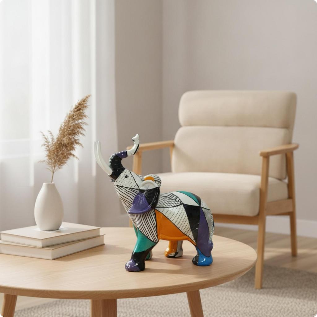 Glossy Elephant Figurine Modern Statue Sturdy Resin Sculpture