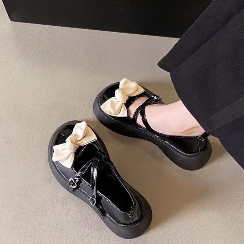 JK Small Leather Shoes Female Spring and Autumn Thick Bottom Muffin Bow 2025 New Round Head Japanese Lolita Mary Jane Shoes