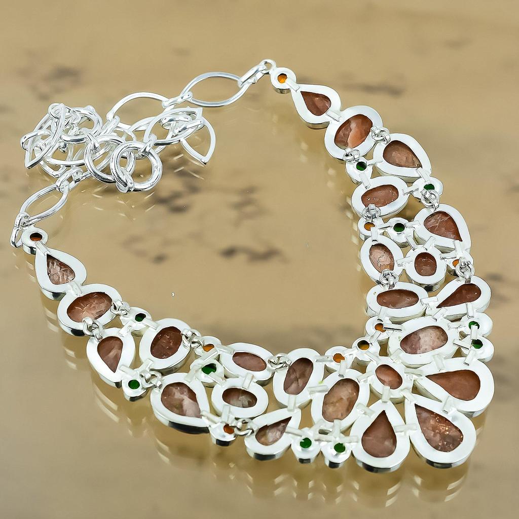 Natural Sunstone Gemstone Chain Adjustable Necklace 925 Silver For Girls