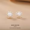 Five-Pointed Star Faux Pearl Copper Stud Earrings with Zircons for Women