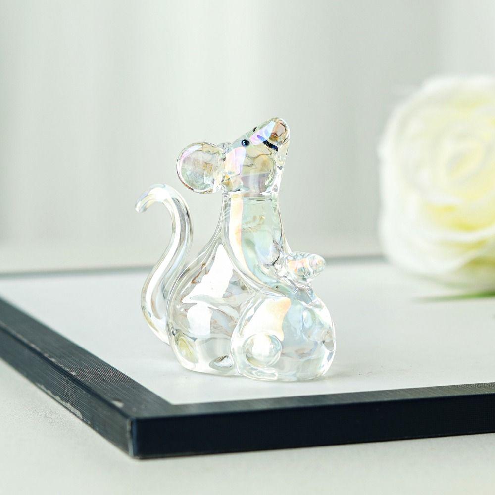 Lucky Mouse Rat Figurine Exquisite Attracting Wealth Crystal Rat Ornament Clear Crystal Crafts Mini Table Ornaments Living Room