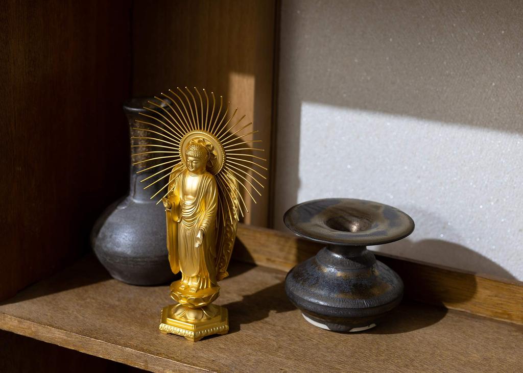Amitabha Buddha gold Shuun Shinshu Honganji Takaoka bronzeware Buddha statue, 15.7cm (24k plated), sculptor Makita, model "Jodo (West)", (Amitabha