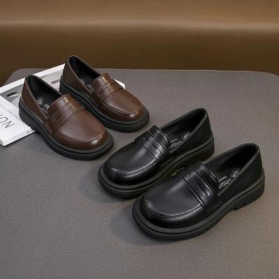 Kinder Lederschuh Mode Schwarze Schuhe für Mädchen Jungen Schule Formal Vielseitig Kinder Slipper Rutschfest Causal Kleinkinder Ballerinas