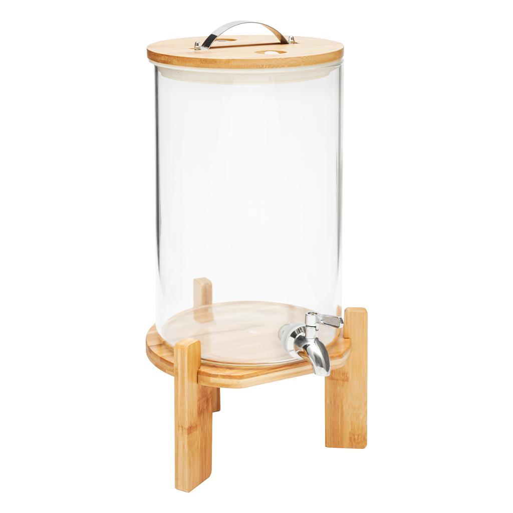 Glass Drink Dispenser Wood Stand, Cold Glass Beverage Dispenser for Party, Large Lemonade Dispenser Jar Spigot, 1/2 Gallons