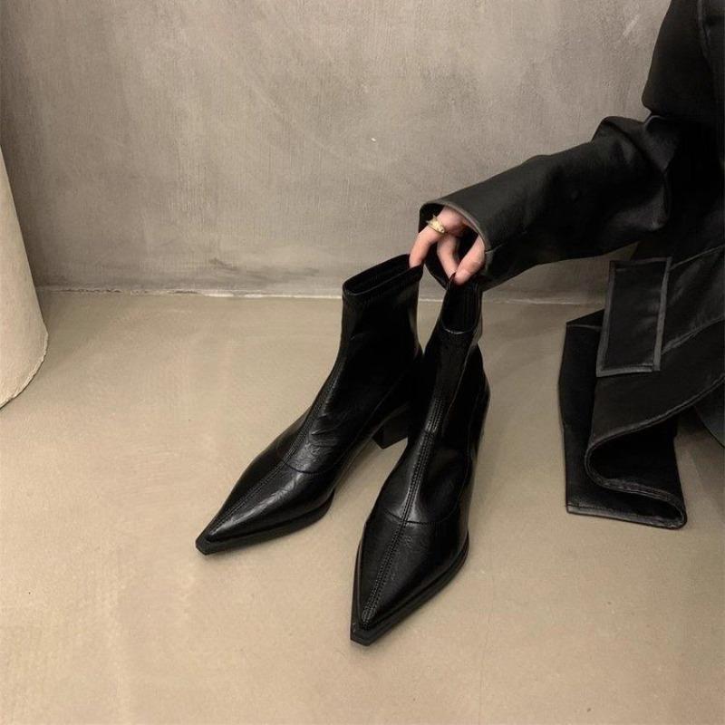 Women Ankle Boots Leather Mid Heels Shoes 2025 Trend Fashion Chelsea Boots Winter Walking New