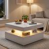 LED-Couchtisch mit Stauraum, 2-stufiger moderner Mitteltisch mit offenem Fach und Fernbedienung für das Wohnzimmer, Hochglanz Weiß