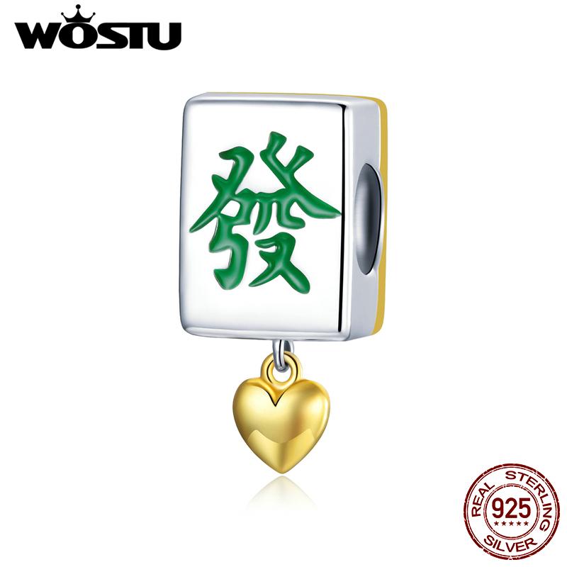 

WOSTU стерлингового серебра 925 пробы забавные плитки маджонга очаровательные бусины для оригинальных 3 мм браслетов и ожерелий DIY ювелирные изделия 925 silver