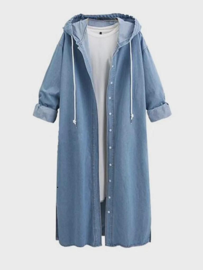 Jachetă de vânt din denim, cu glugă, cu mâneci lungi, în stil european și american, pentru femei