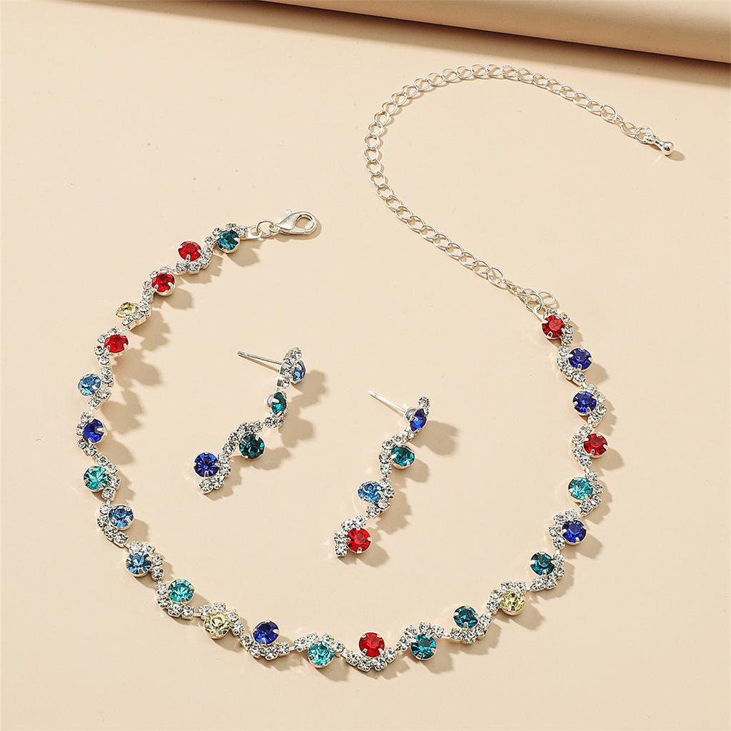 Funkelnde Diamant Kristall Halskette Ohrringe Mode Hochzeitsaccessoires Zweiteiliges Set