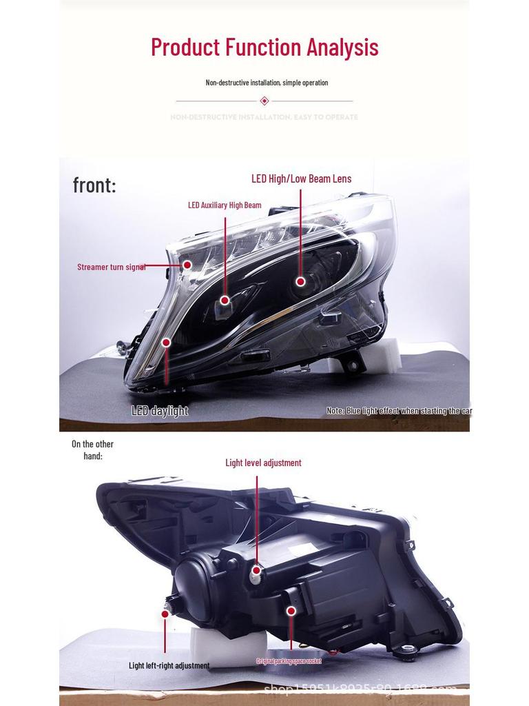 Mercedes-Benz V-Class VITO Viano LED Headlight Assembly with Daytime Running Light & Sequential Turn Signal.