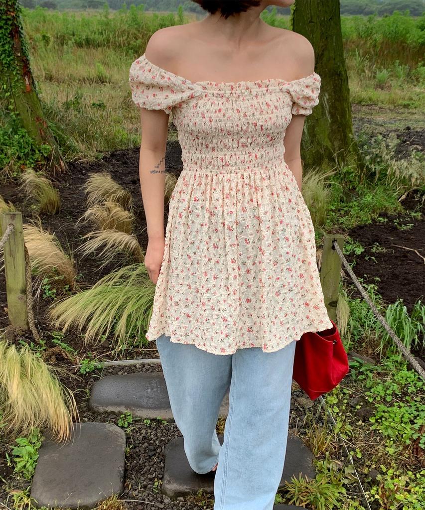 SO IR (2Color)Flower Puff Mini Dress