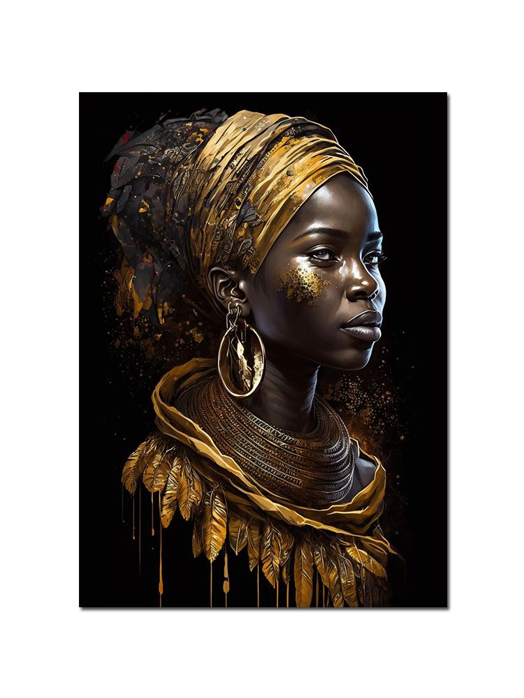 Schwarzgold Afrikanische Frau Porträt Poster Leinwand Malerei Abstrakte Wand Kunst Bild Für Moderne Wohnzimmer Dekoration
