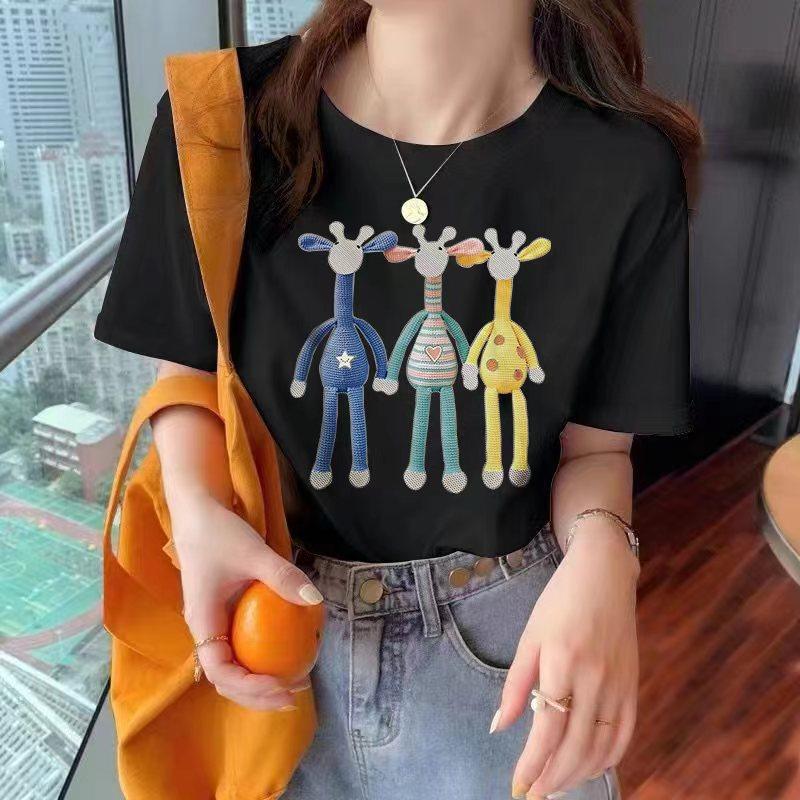 Cotton T-shirt women's American retro 2025 summer new round neck short sleeves
