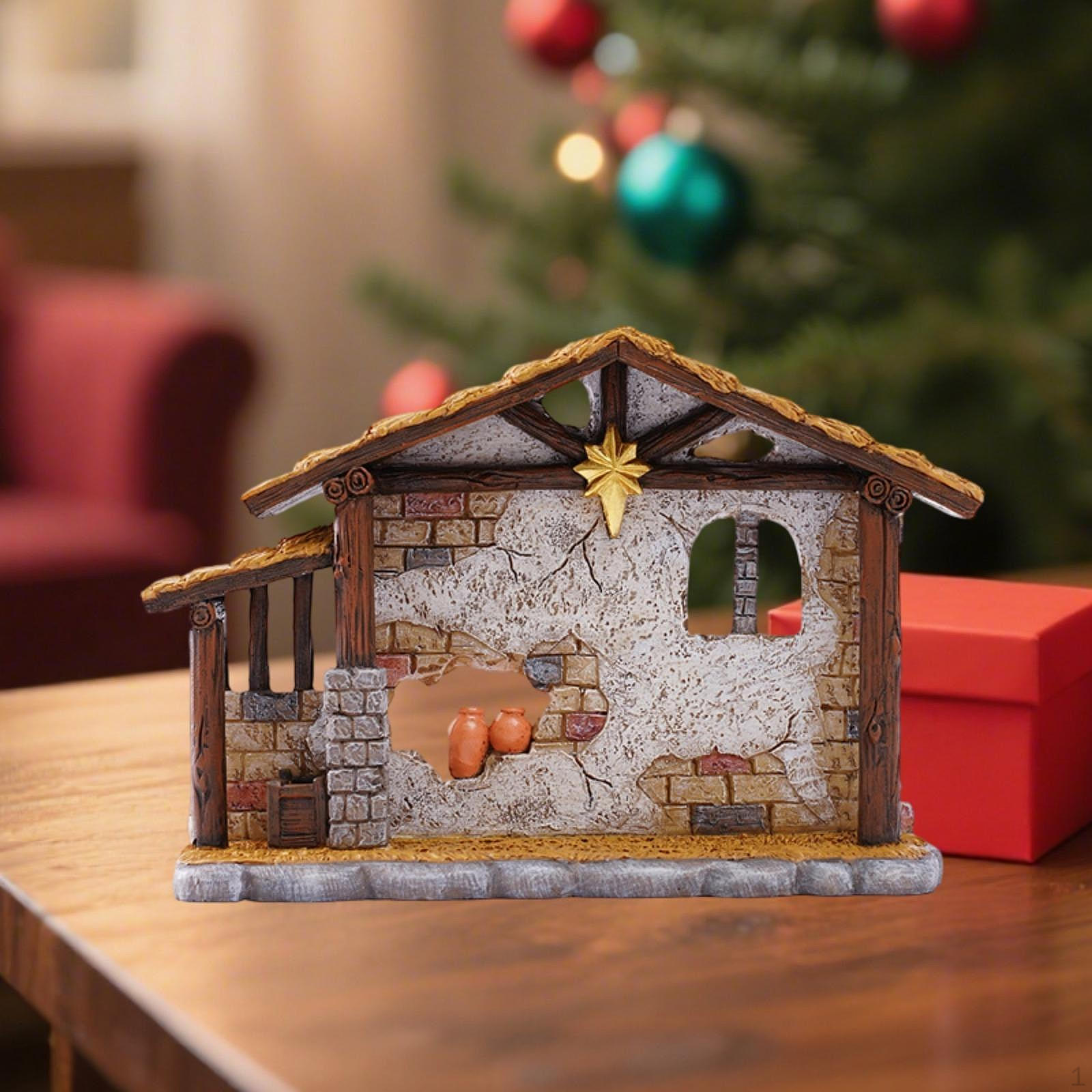 

Christmas Sculpture Shed Statue Artwork Crafts Decoration Ornament Resin Figurine for Home Office