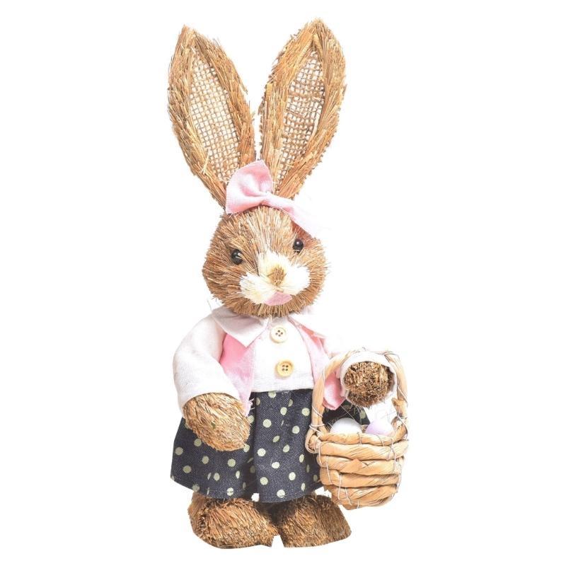 652F Easter Bunny Artificial Straw Rabbit Ornaments for Easter Theme Party Decorations Home Garden Wedding Ornaments Craft
