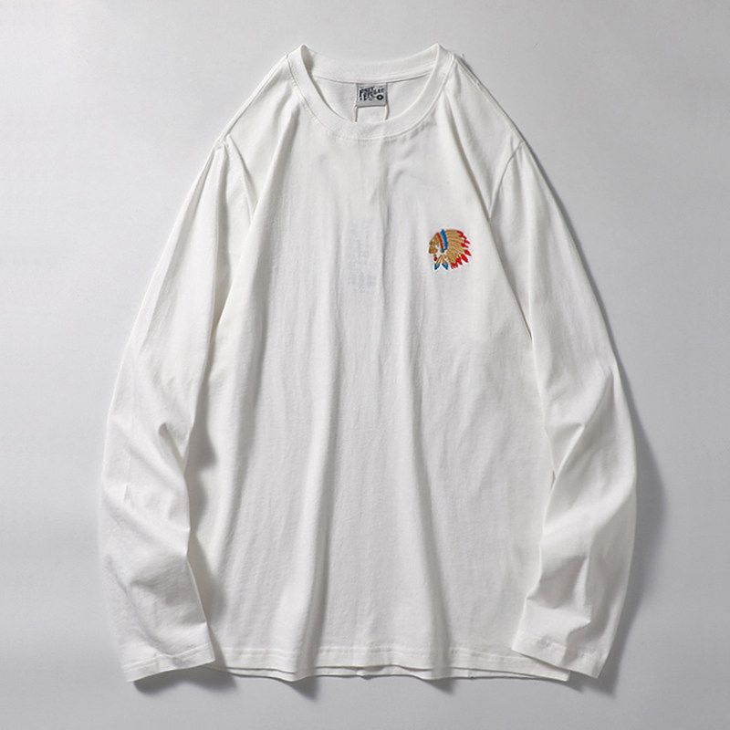 Vintage Cotton Brushed Heavy-Duty Long-Sleeved Embroidered T-shirt White M