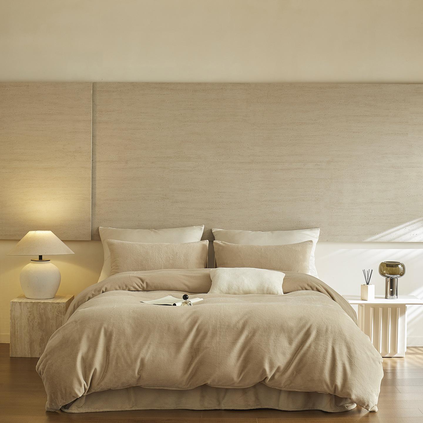 

High Gram Weight Ferret Fleece Four-Piece Set Of Solid Color Maternal And Infant Grade Premium Thickened Milk Fleece Bedding 1.2m sheet 3pc: quilt cover 150 * 200cm света кофе