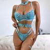 High Quality 4pcs Bra and Panty Set with Tassels Garter Erotic Underwear for Wman Sexy Embroidery Lace Lingerie Set