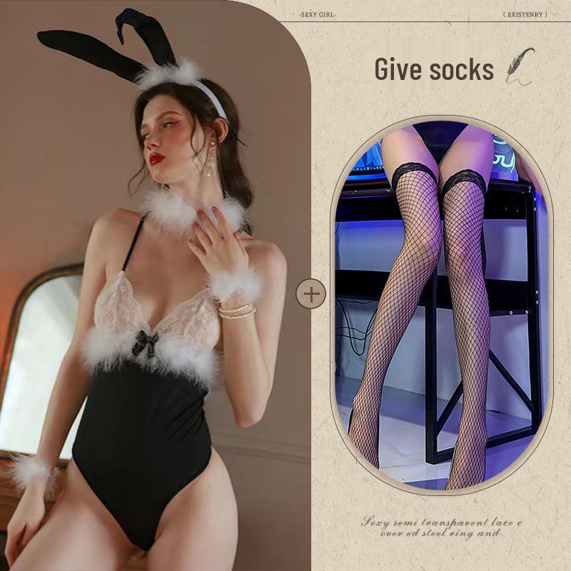 Night Fire Sexy Bunny Lingerie: Verführung Einteiler mit offenem Schritt
