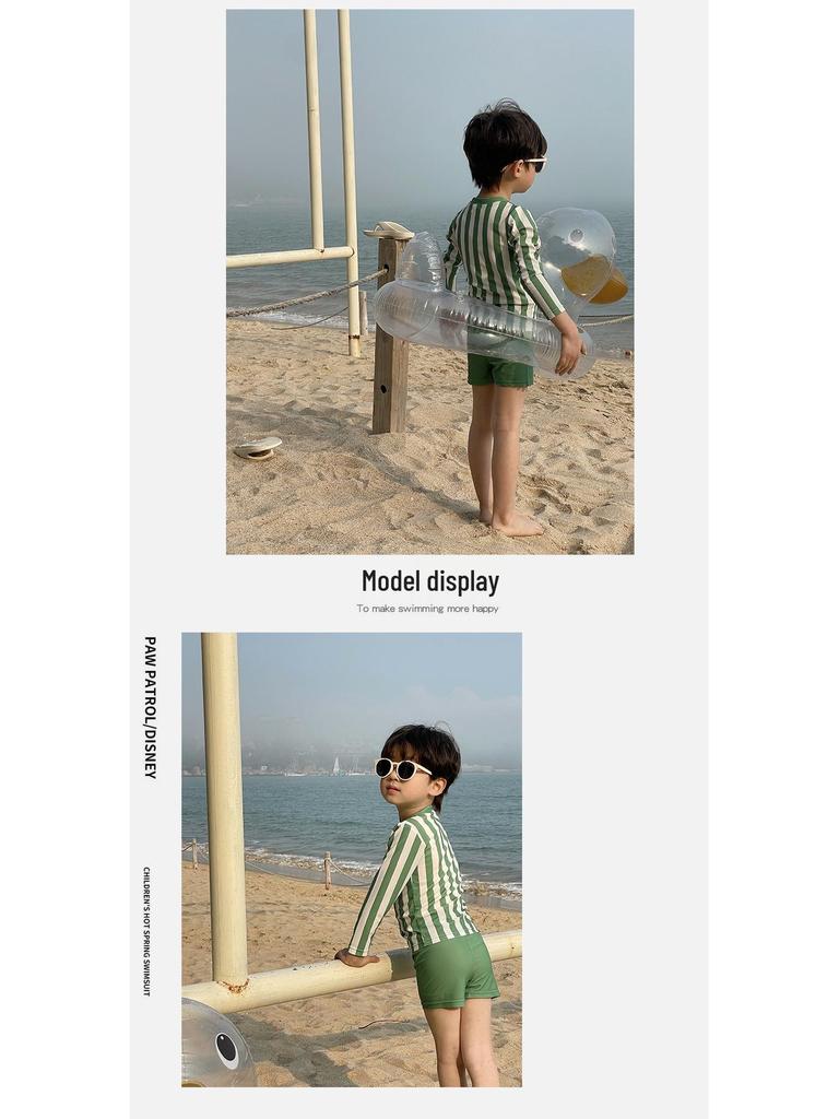 Korean Style Boys' Striped Long-Sleeve Quick-Dry Swimsuit