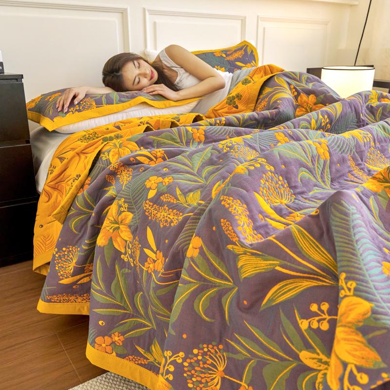 All-Cotton Yarn-Dyed Jacquard Gauze Blanket - Soft, Skin-Friendly Four-Season Bedspread