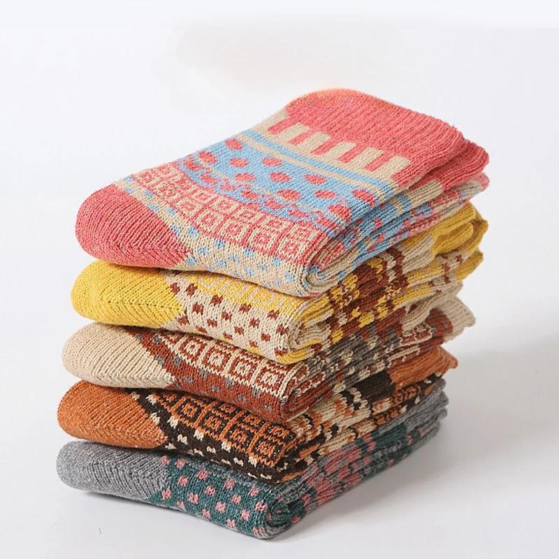 5 Paar Bunte Gestreifte Wollsocken für Damen und Herren Warme Wintersocken Ultra Dick Harajuku Paar Frostschutz Kaschmirsocken