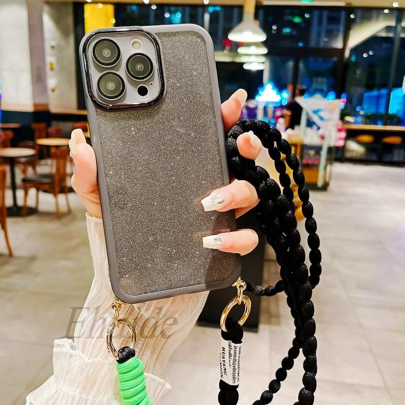 

Case For Samsung Galaxy S25 Ultra S21 S20 S24 FE S22 S23 Plus A16 A06 A55 Glitter Neck Crossbody Cord Strap Plush Lanyard Cover S23