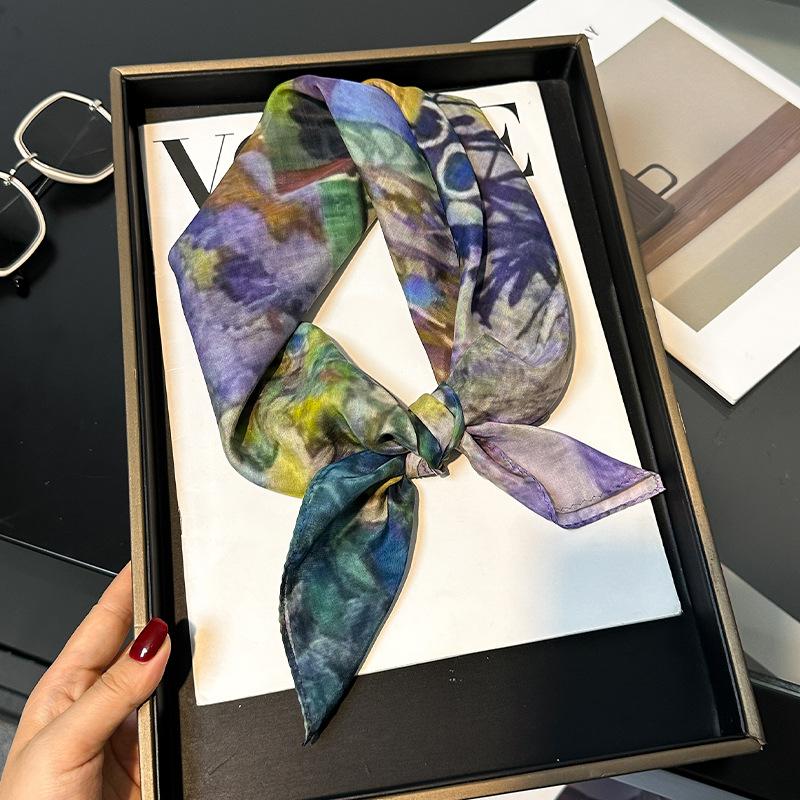 30% Silk 70% Cotton Scarf Women Square Neck Shawls Wraps for Ladies Foulard Scarves Pashmina Female Hijab Bandana Bufanda 70cm