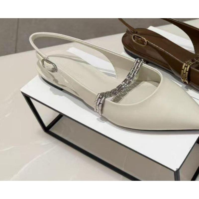 [] Mary Jane Single Shoes Women's Summer New Pointed Flat Bottom Metal Chain Sandals