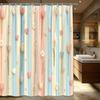 1pc Pastel Stripes Shower Curtain - Flowers & Hearts, Vertical Tulips & Daisies, Playful & Romantic, Polyester,Bathroom Decor