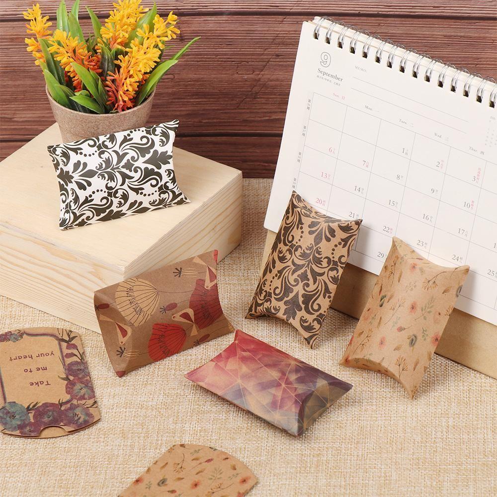10pcs Mini Gift Box Paper Pillow Stock Packing Birthday Wedding Party Present Paper Box Leaf Tree Pattern Fashion Gift Box