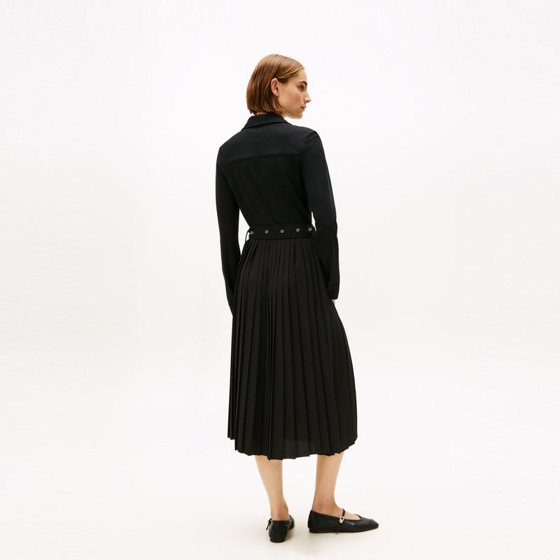 Tommy Hilfiger Elegant Knitted Spliced Waist-Defining Slimming Pleated Skirt Long Sleeve Dress Women dresses WW0WW48398