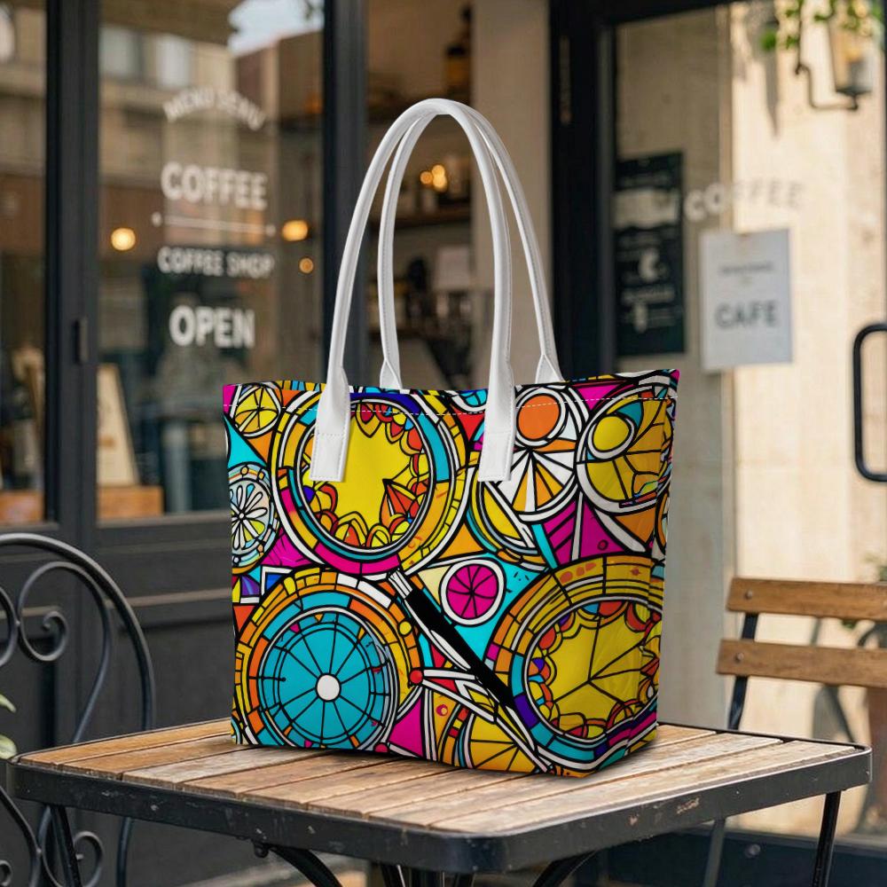 Colorful Geometric Pattern Tote Bag Fashion Large Capacity Shoulder Bag for Daily Use