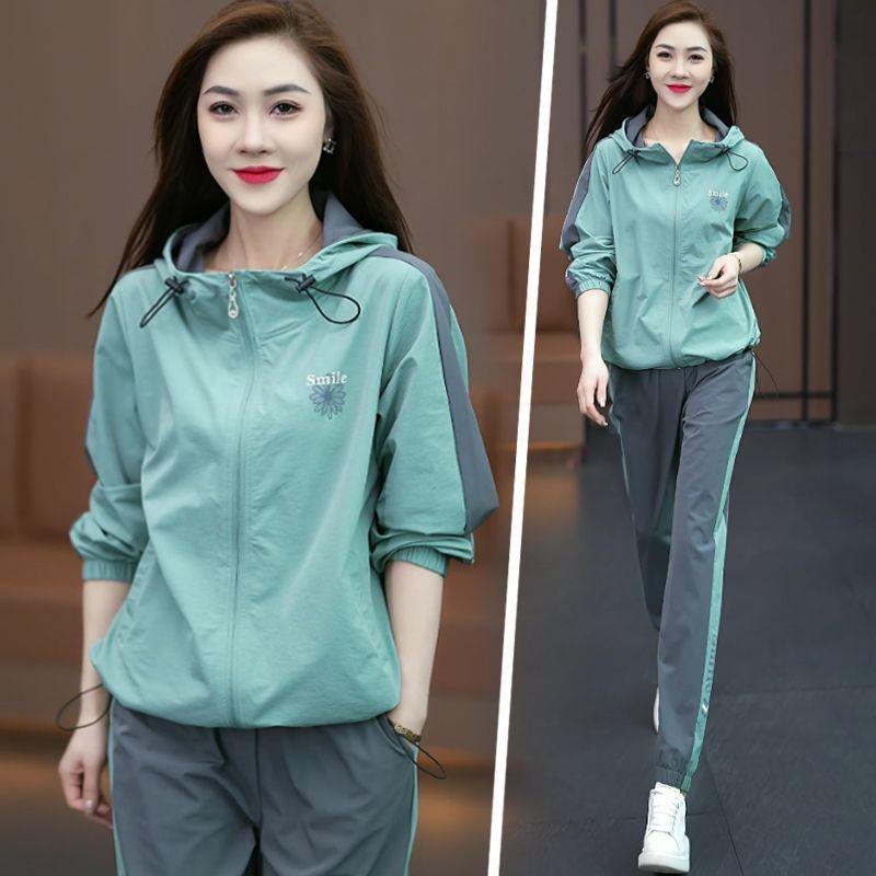

Women s Sportswear Suit 2025 Spring and Autumn New Arrival Casual Fashion Two-Piece Set Suit Best Selling Western Style Fashionable and Reducing Age Blue M (within recommended 50.00kg)