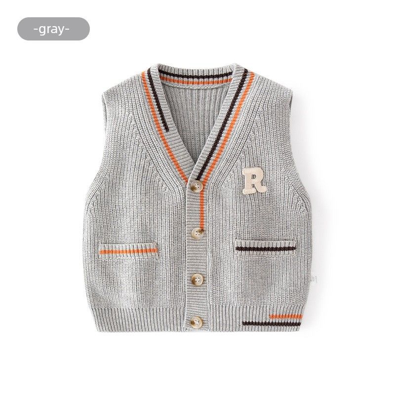 Children's Clothing Kids V Neck Vest Sweater Autumn and Winter Boy's Knitted Sweater Vest Bottoming Shirt Baby Boy Sleeveless Cardigan