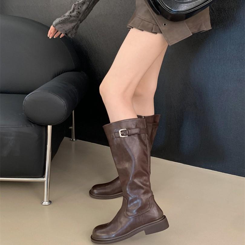 Thick-soled Buckle Boots 2025 New British Knight Boots Fashion Versatile and Thin Boots Women's Boots