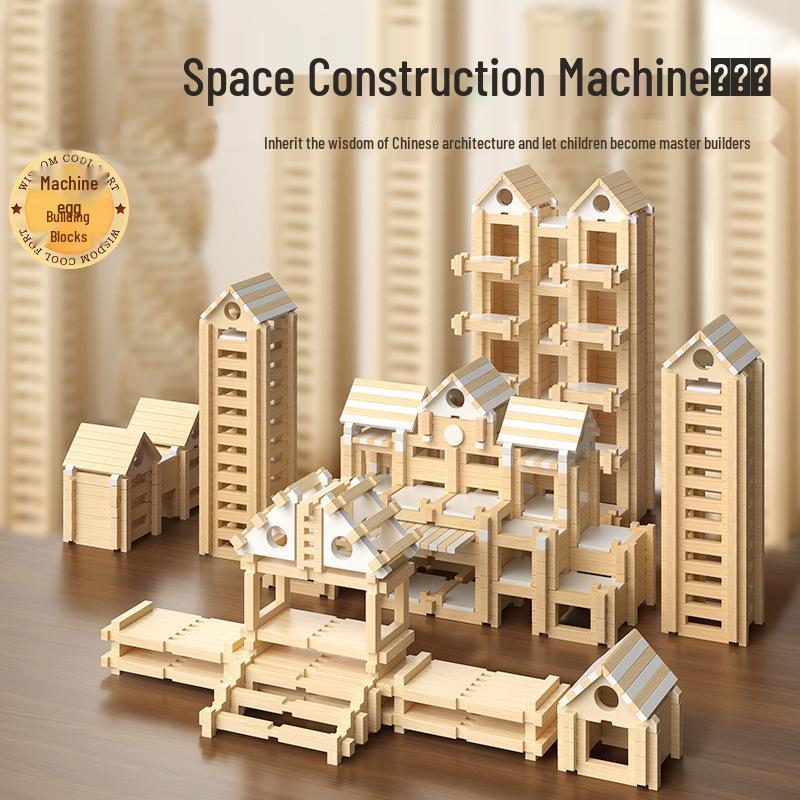 Educational Children's Wooden Building Blocks - Luban Mortise & Tenon, Free Assembly Cabin Gift for June 1st