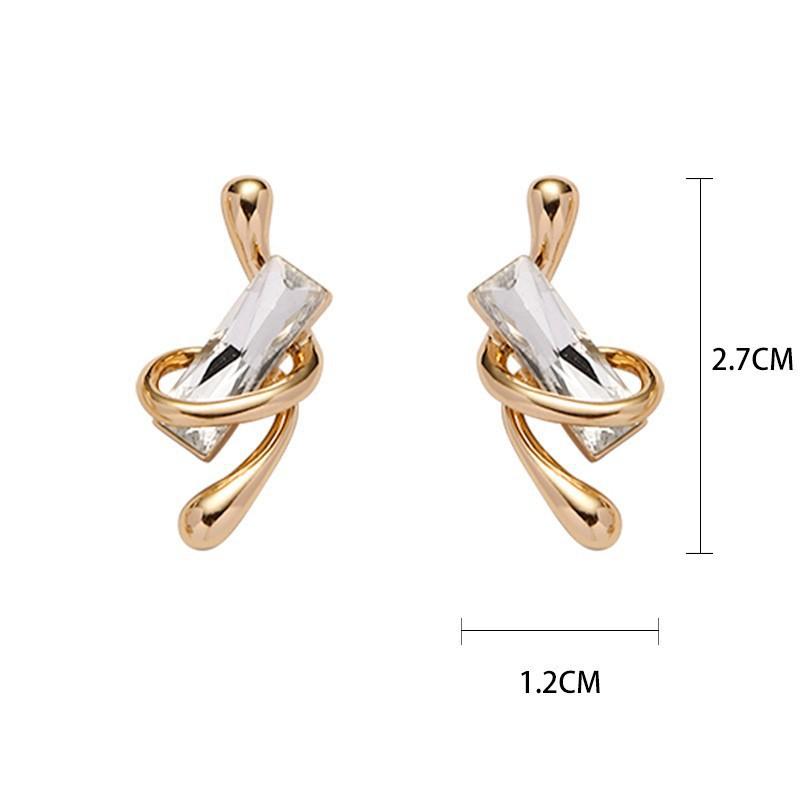 Square Diamond Spiral Winding Earrings Abstract Versatile 925 Silver Needle Earrings Simple Personalized Wind Earrings